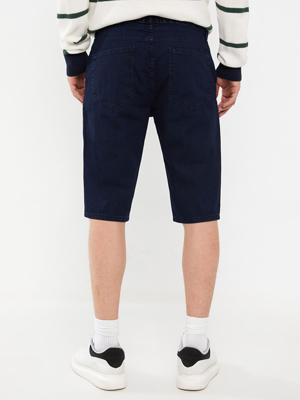 İndigo Rahat Kalıp Erkek Jean Şort-4