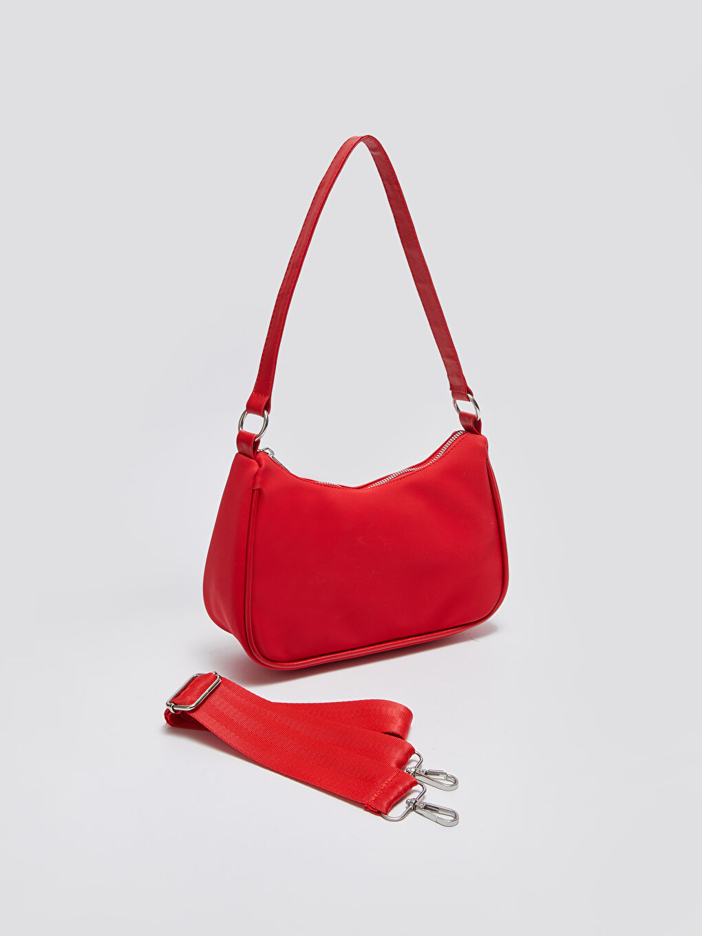 Kırmızı Deri Görünümlü Kadın Baget Çanta-2