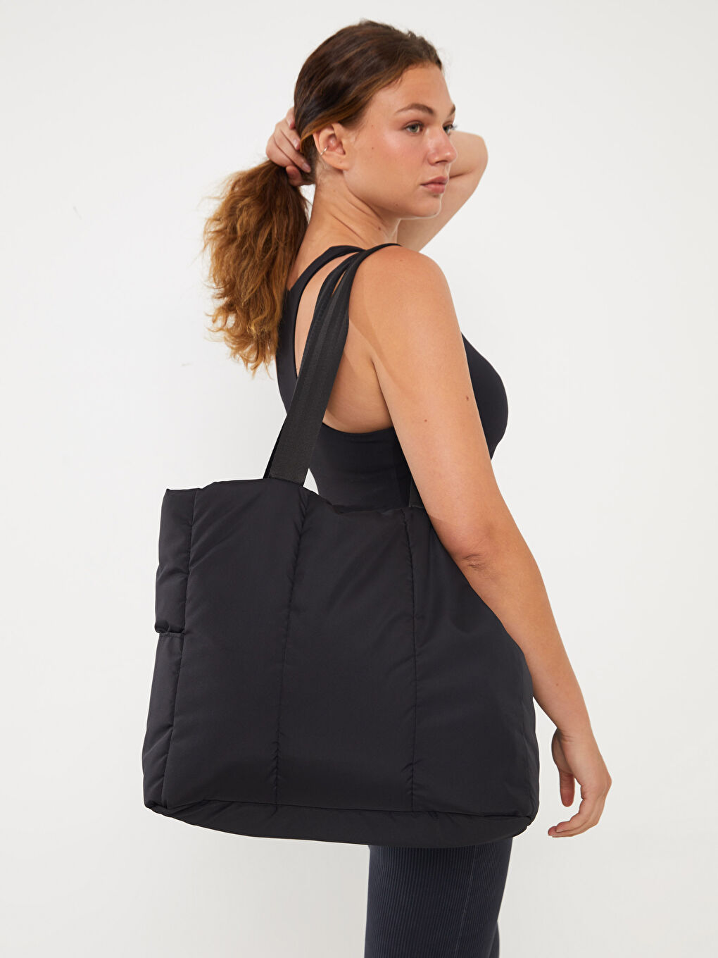 Siyah Paraşüt Kumaş Kadın Tote Çanta