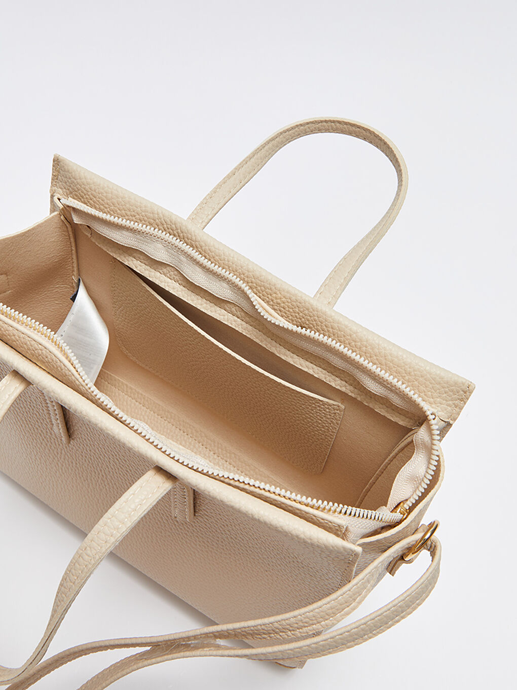 Bej Deri Görünümlü Kadın Omuz Çantası-4