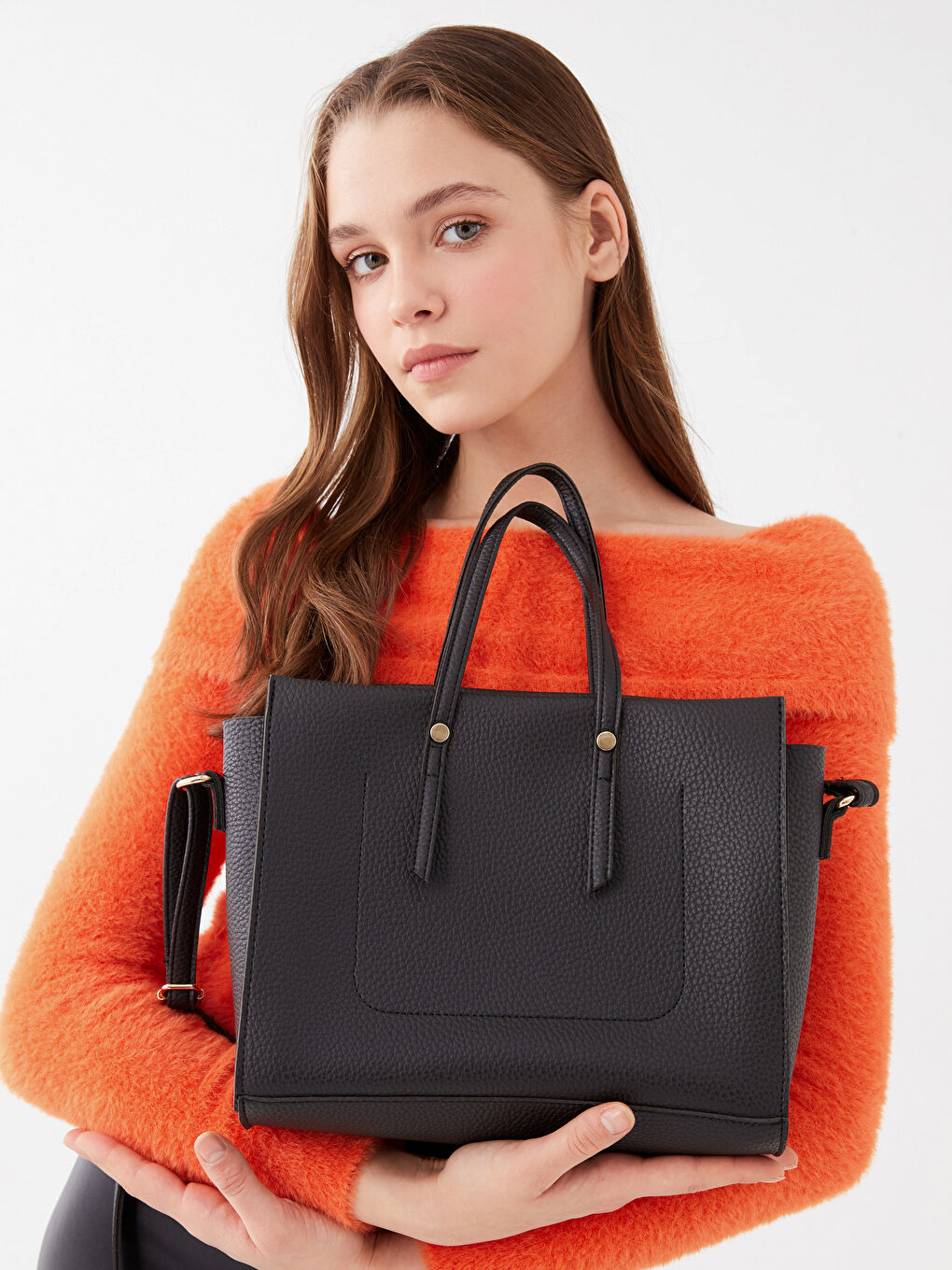 حقيبة كتف نساء بمظهر الجلد