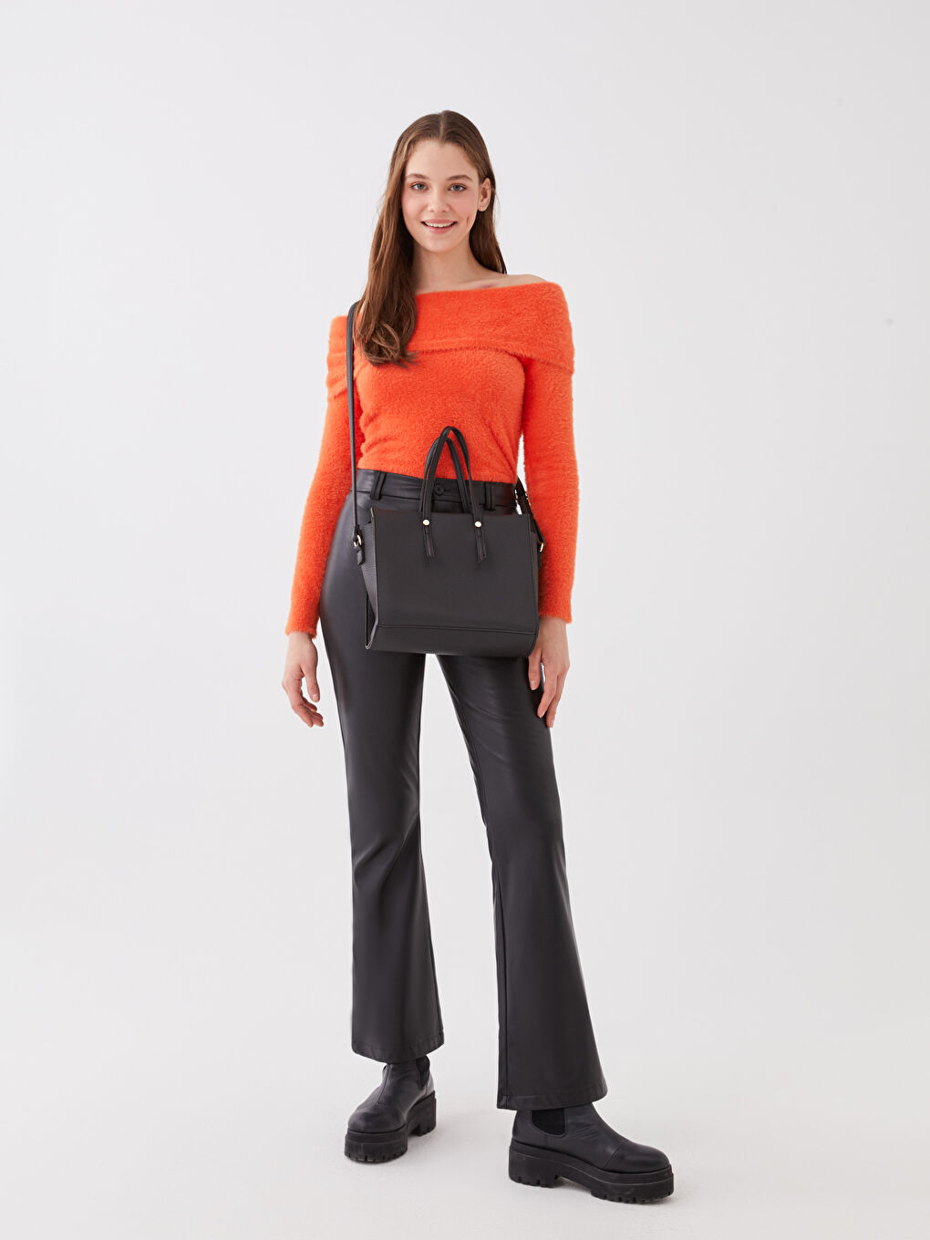 حقيبة كتف نساء بمظهر الجلد-2