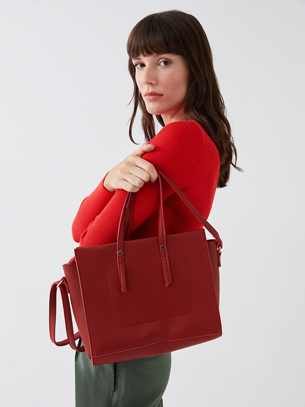 Geantă de umăr pentru femei cu aspect de piele-1