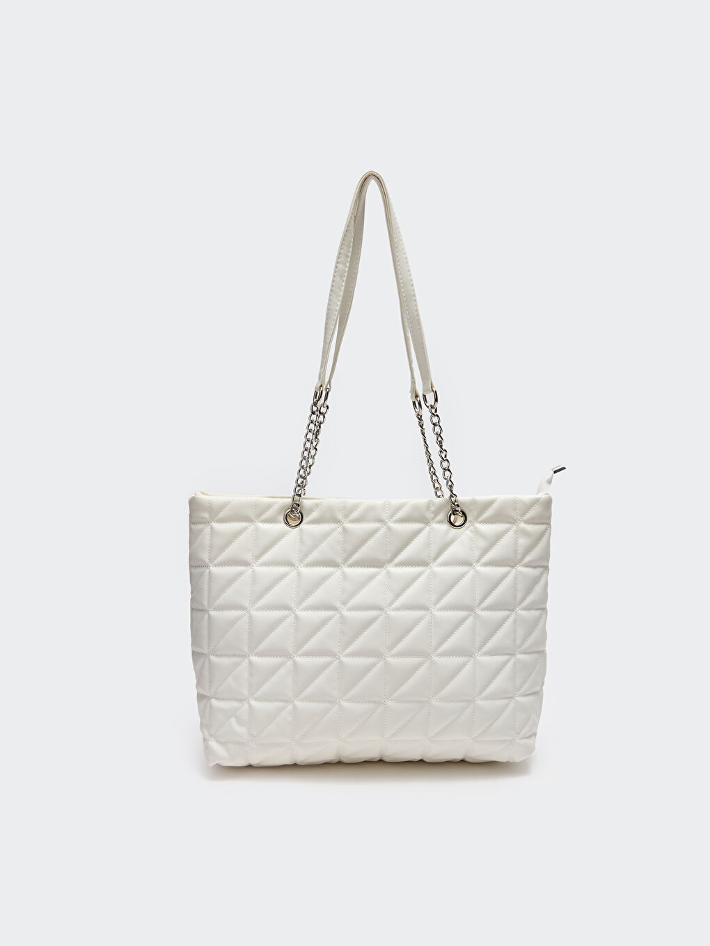 Beyaz Deri Görünümlü Kapitoneli Kadın Omuz Çantası-3