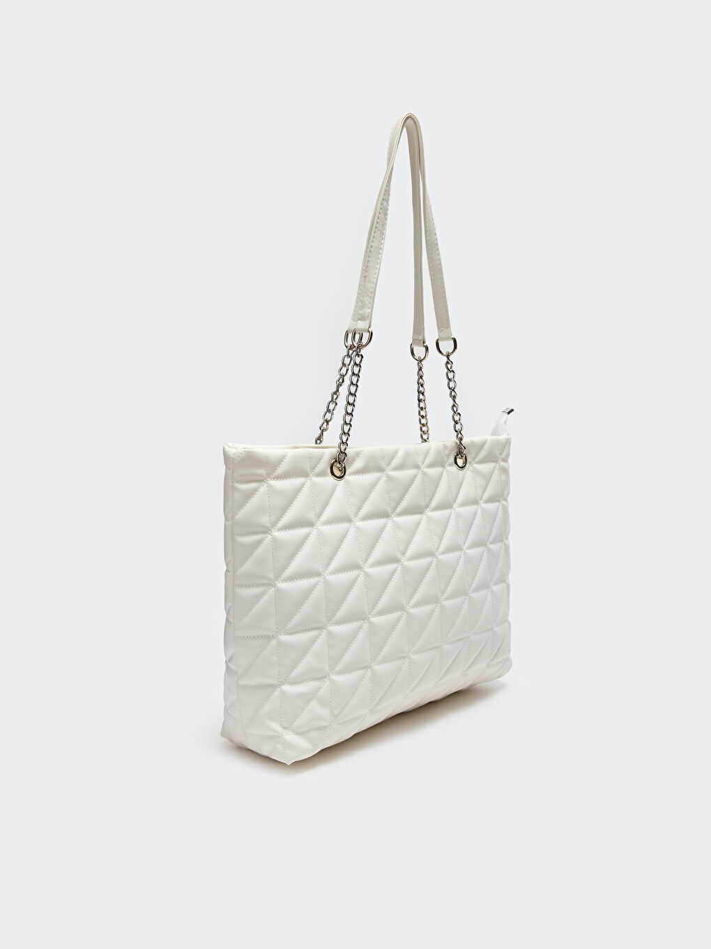 Beyaz Deri Görünümlü Kapitoneli Kadın Omuz Çantası-4