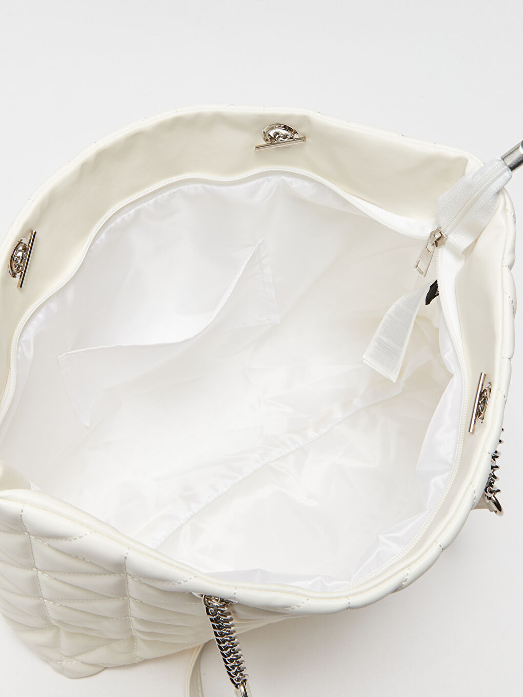 Beyaz Deri Görünümlü Kapitoneli Kadın Omuz Çantası-6