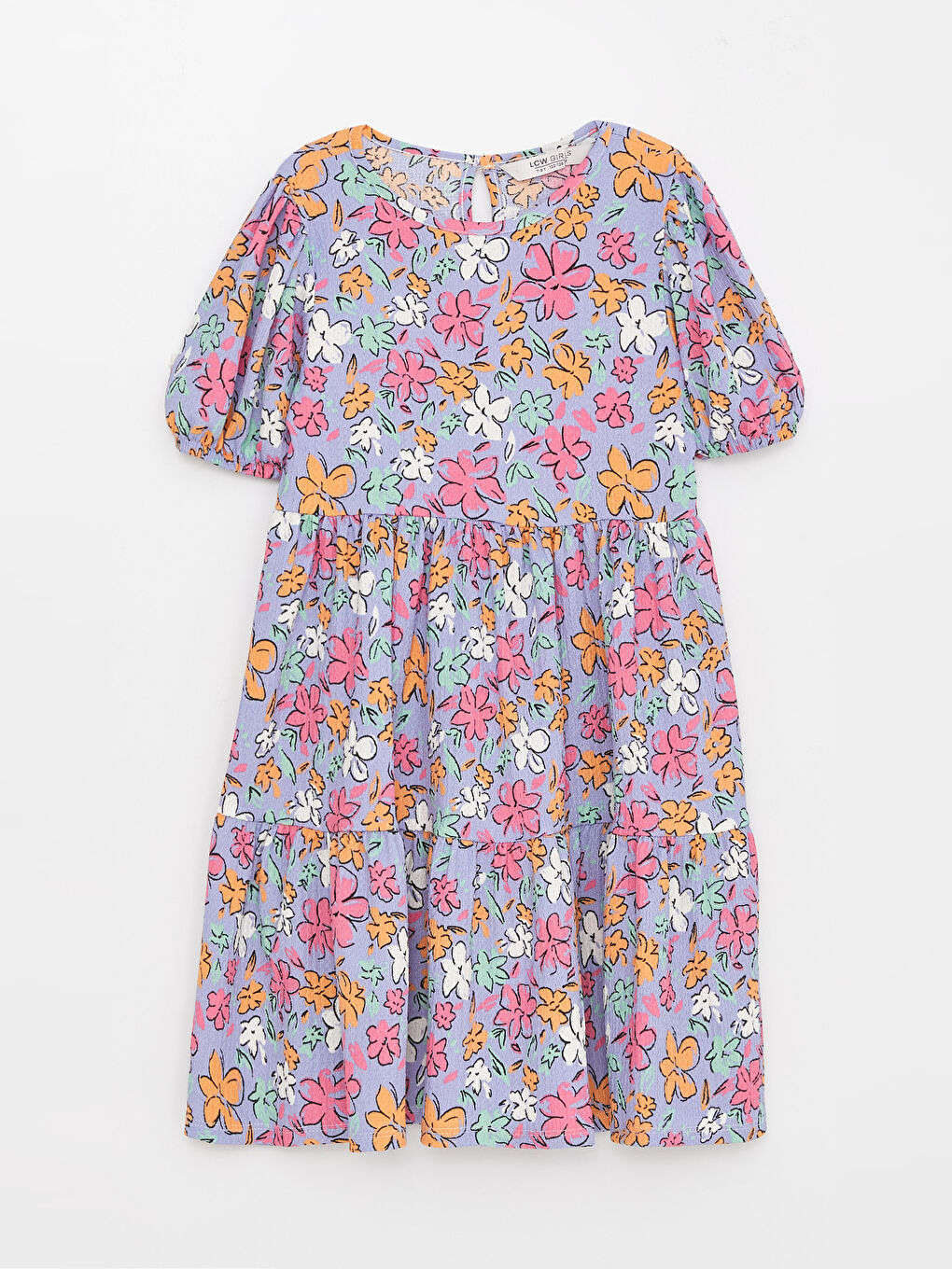 Karışık Bisiklet Yaka Desenli Kısa Kollu Kız Çocuk Elbise