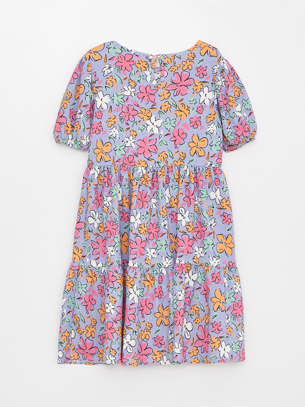 Karışık Bisiklet Yaka Desenli Kısa Kollu Kız Çocuk Elbise-1