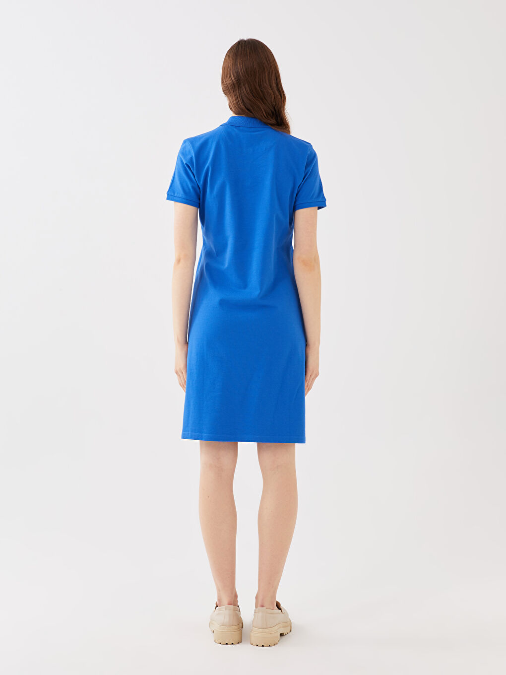 Rochie pentru Femei cu Guler Polo Simplu și Mânecă Scurtă-3