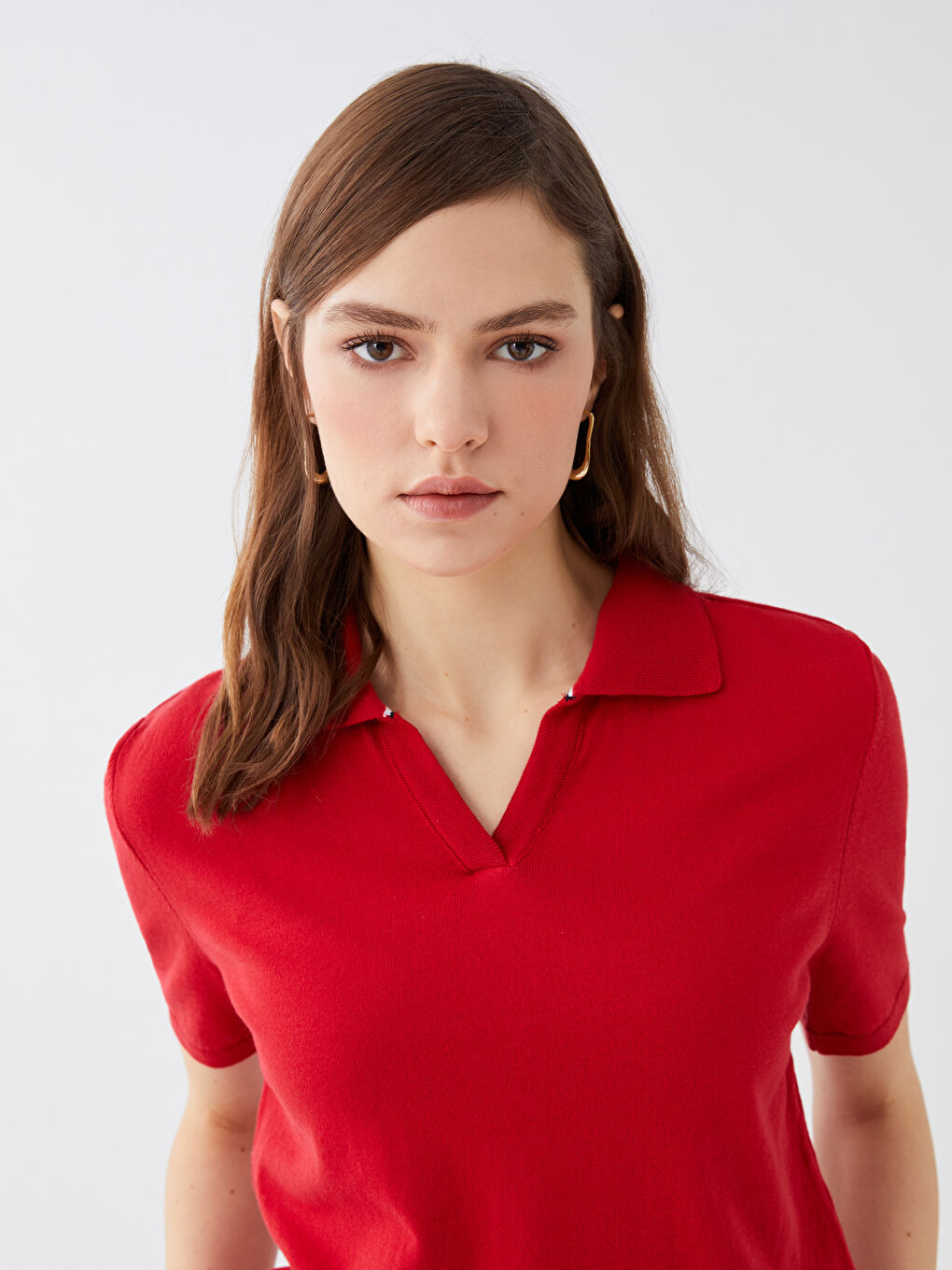 سترة تريكو بياقة بولو كم قصير للسيدات-3