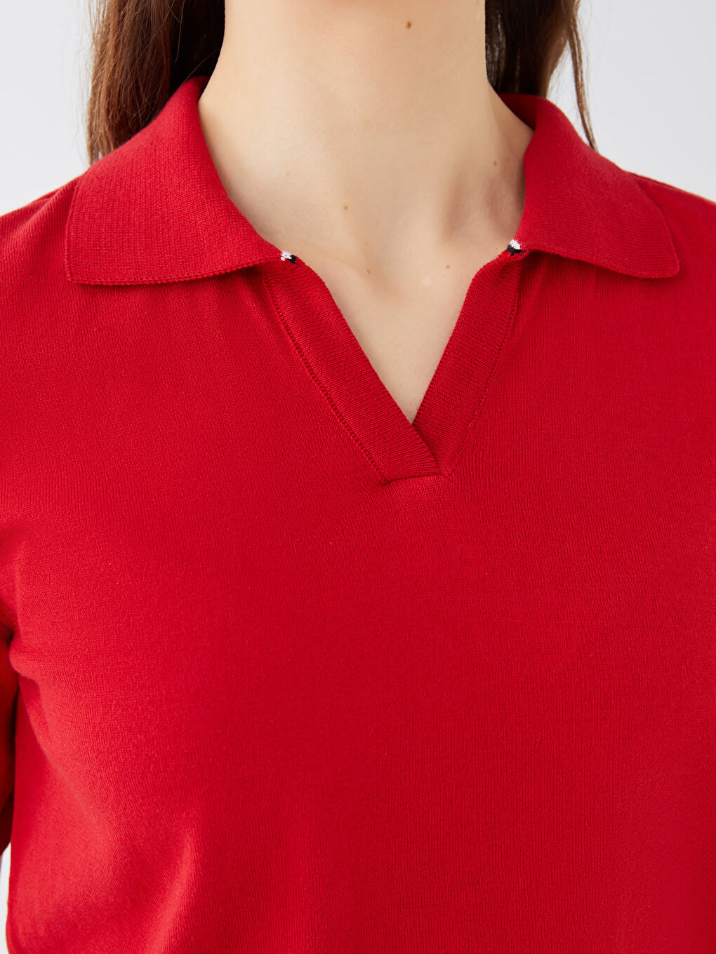 سترة تريكو بياقة بولو كم قصير للسيدات-4