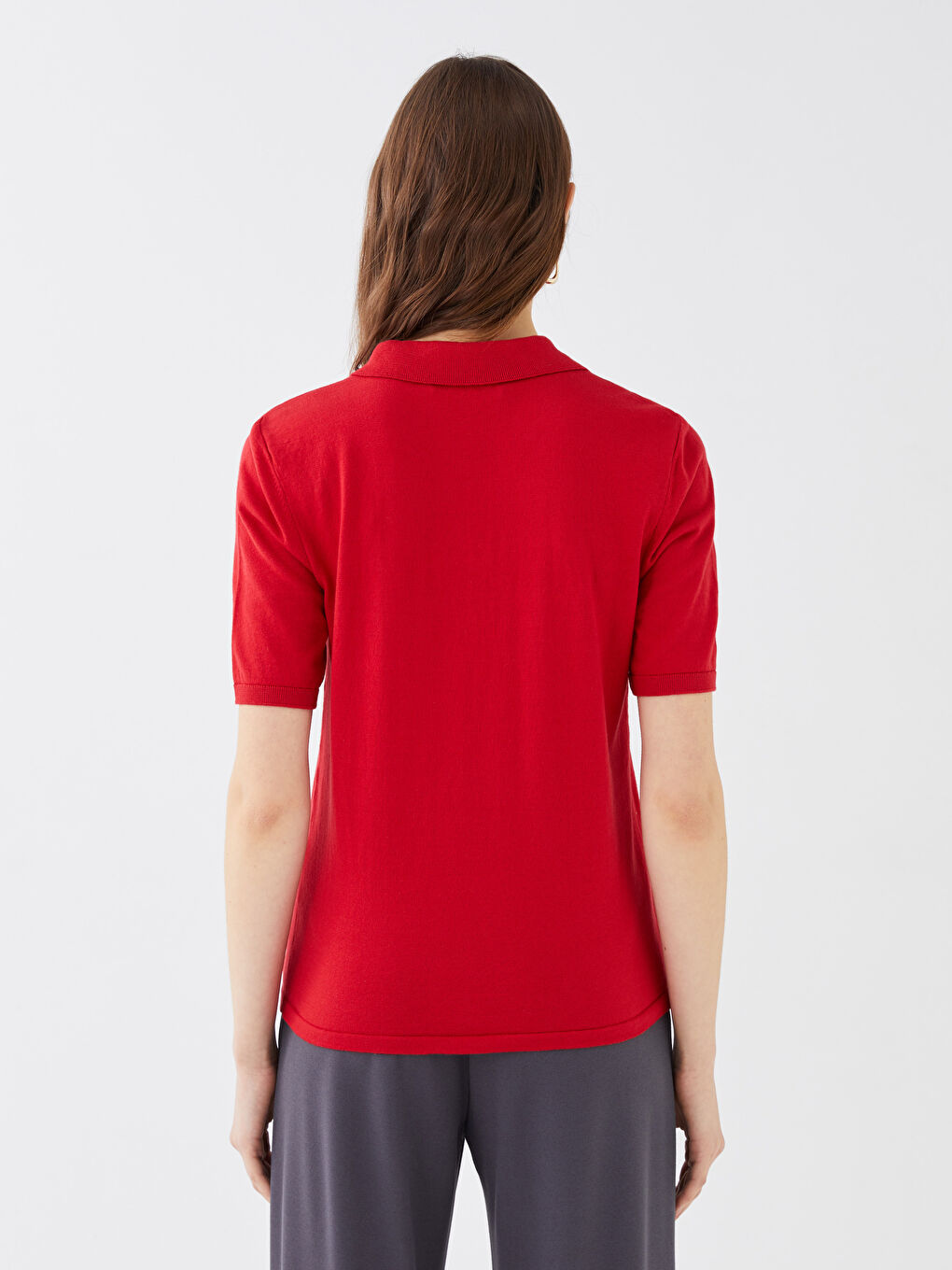 سترة تريكو بياقة بولو كم قصير للسيدات-5