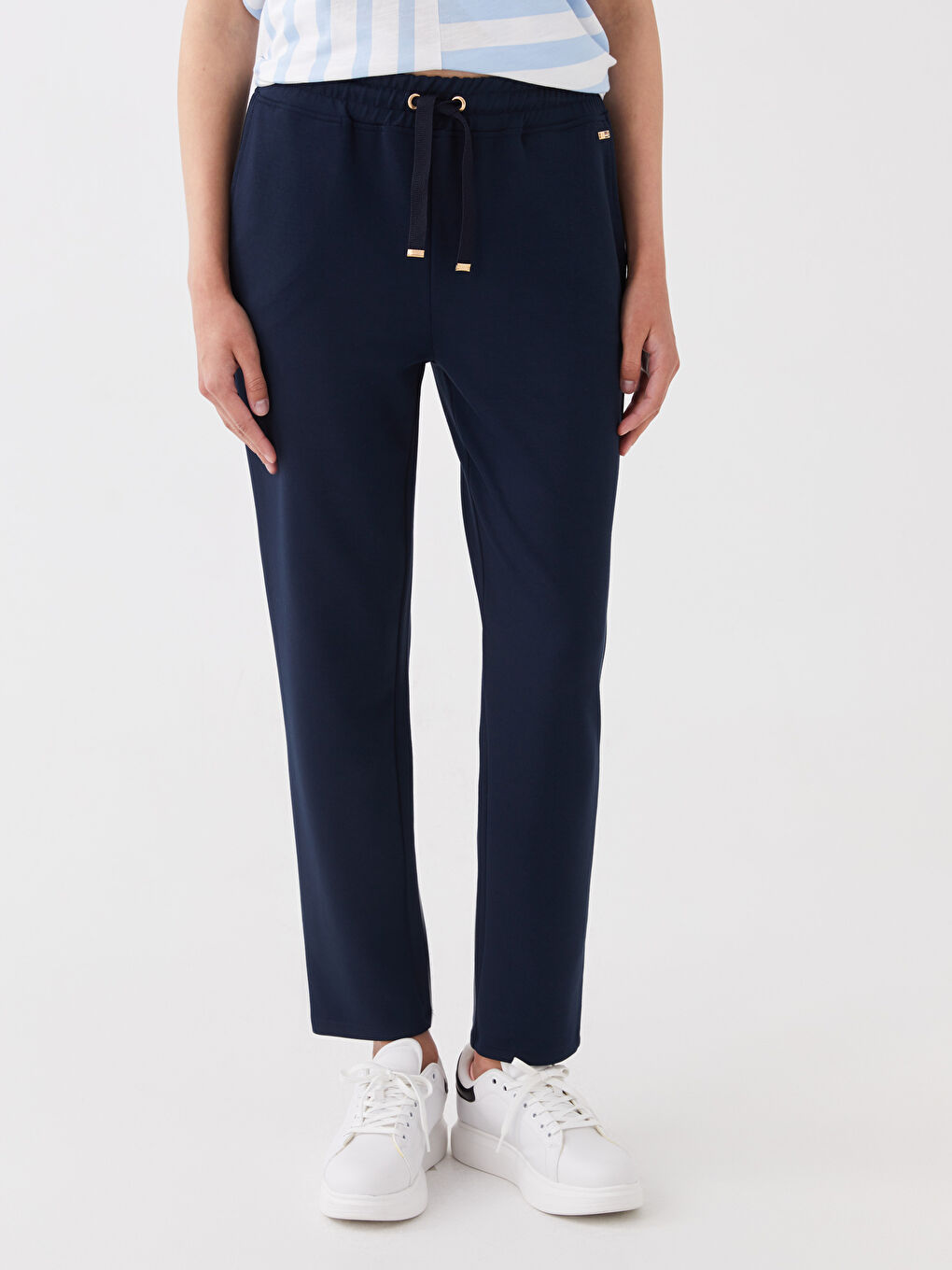 Lacivert Kadın Beli Lastikli Düz Eşofman Altı-2