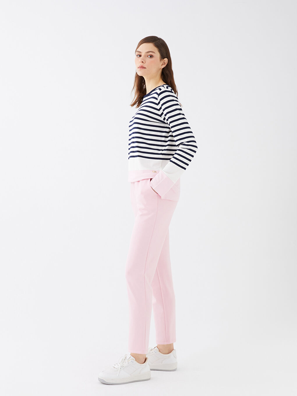 Pembe Kadın Beli Lastikli Düz Eşofman Altı