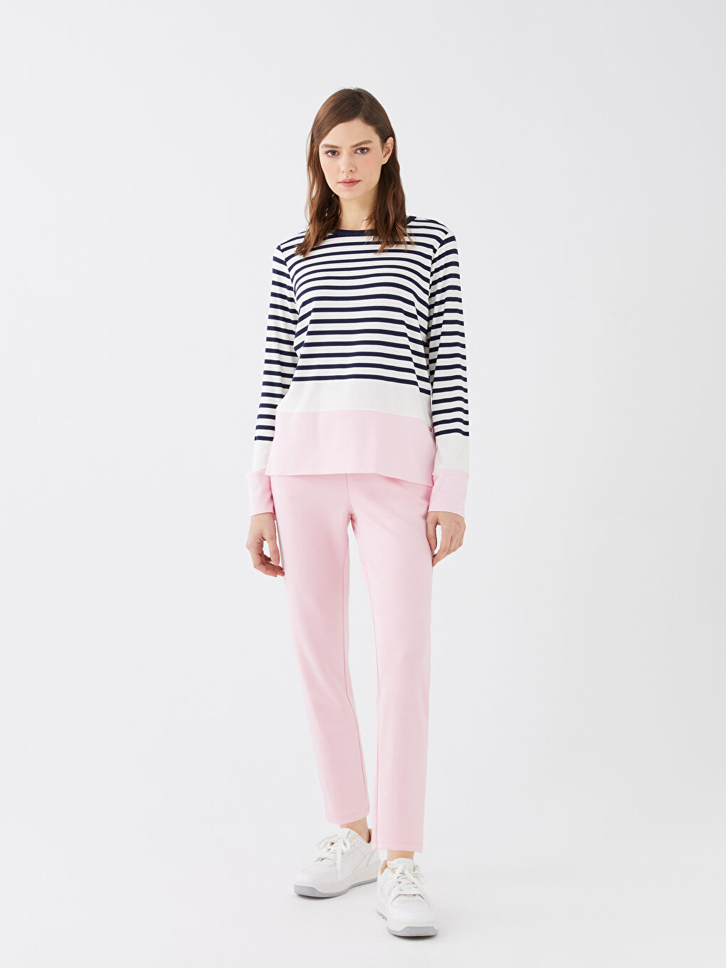 Pembe Kadın Beli Lastikli Düz Eşofman Altı-1