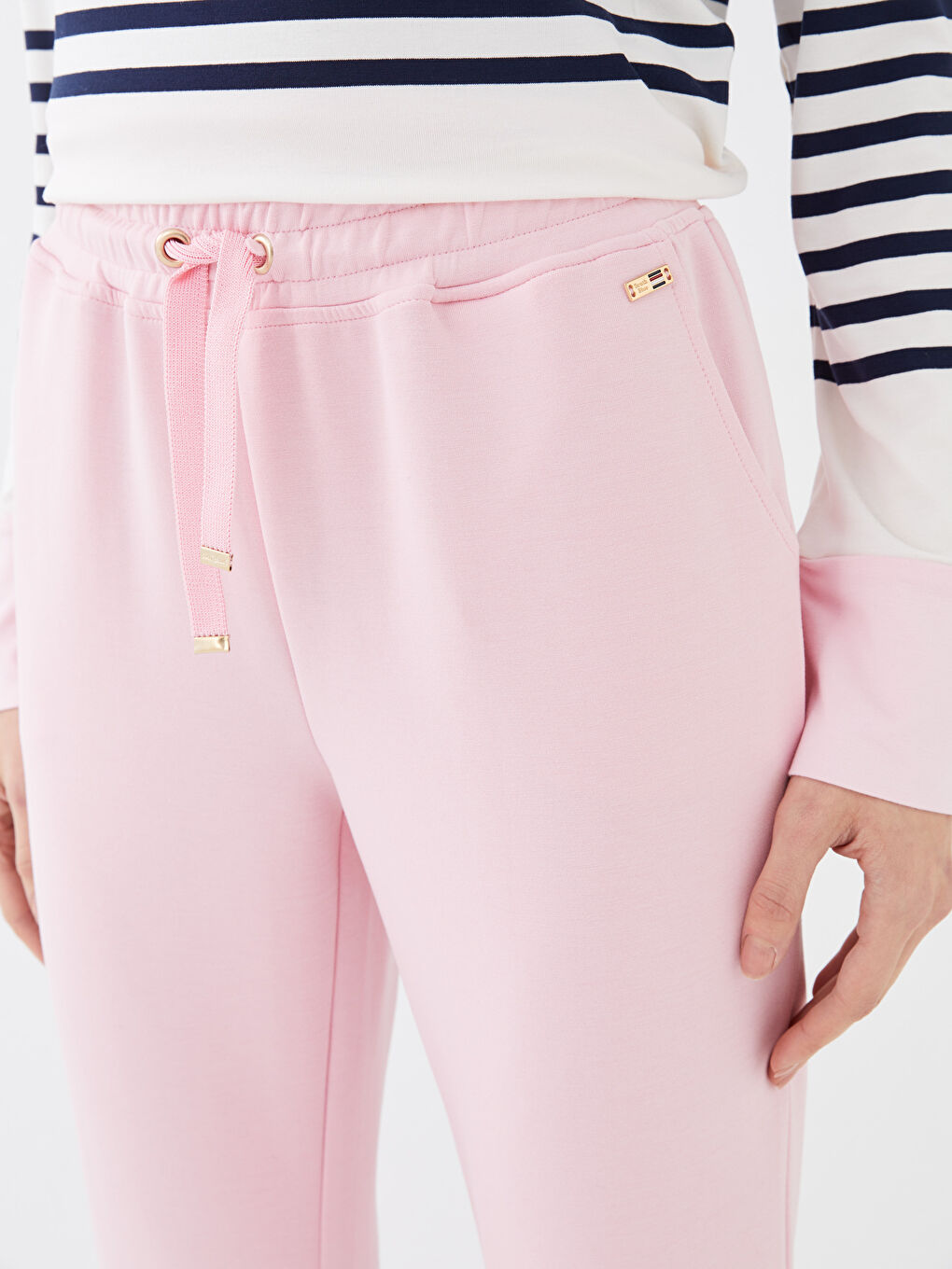 Pembe Kadın Beli Lastikli Düz Eşofman Altı-2