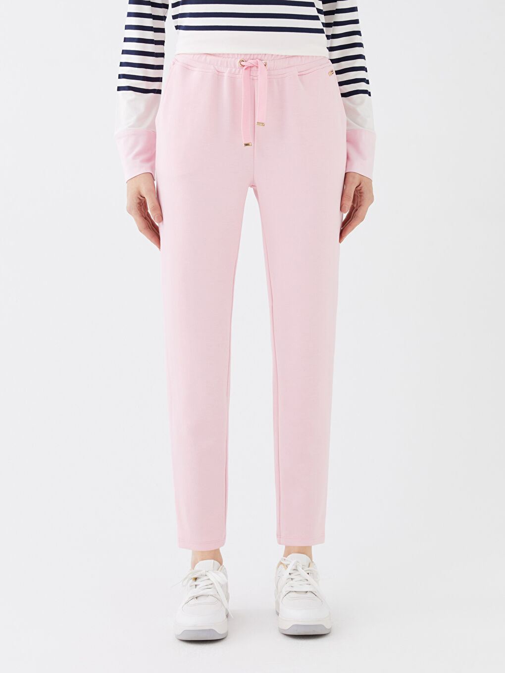 Pembe Kadın Beli Lastikli Düz Eşofman Altı-3