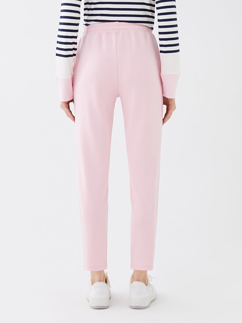 Pembe Kadın Beli Lastikli Düz Eşofman Altı-4