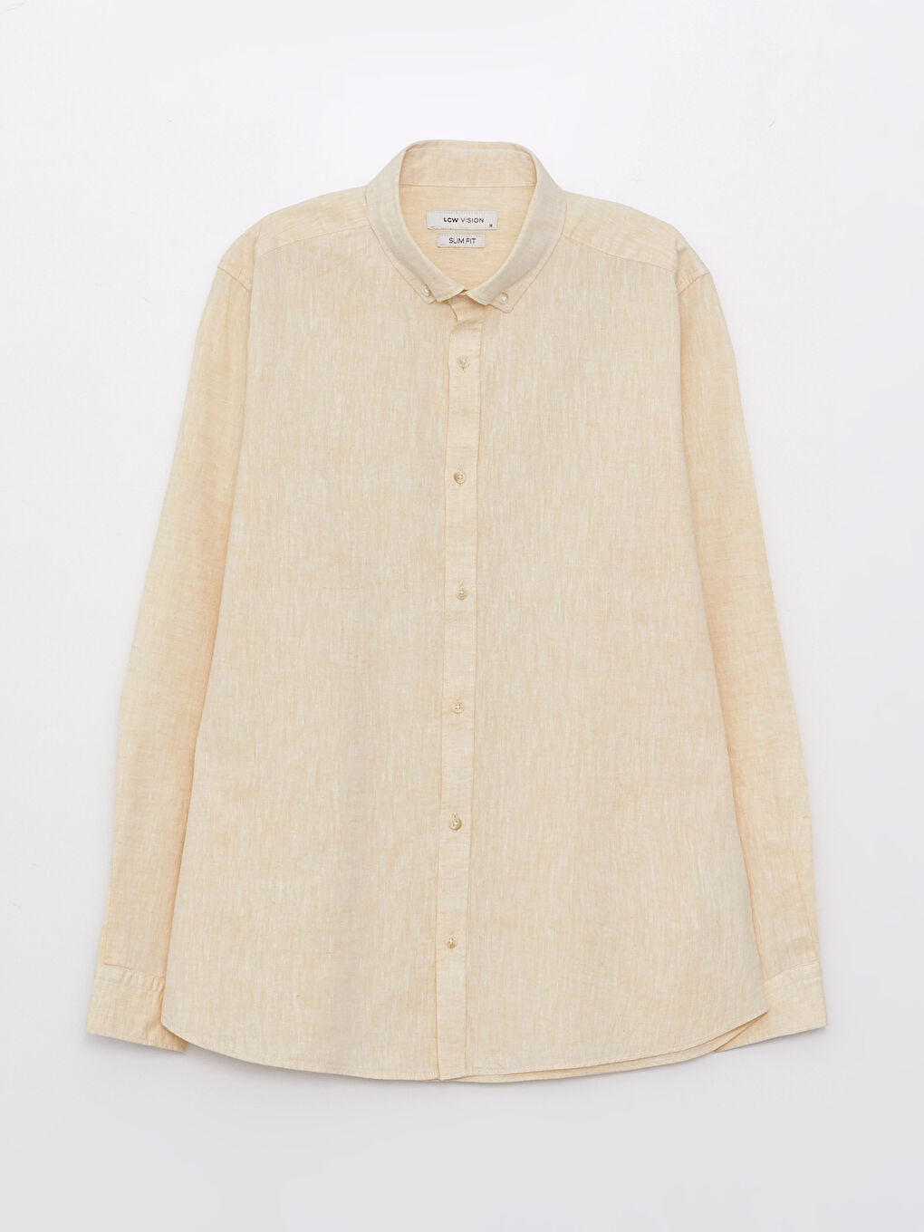 Sarı Slim Fit Uzun Kollu Keten Karışımlı Erkek Gömlek-5