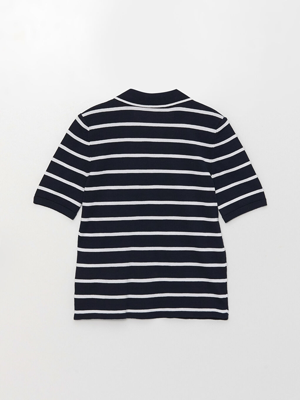 Polo Neck Striped Short Sleeve Women's Tricot Sweater -S38709Z8-LGS