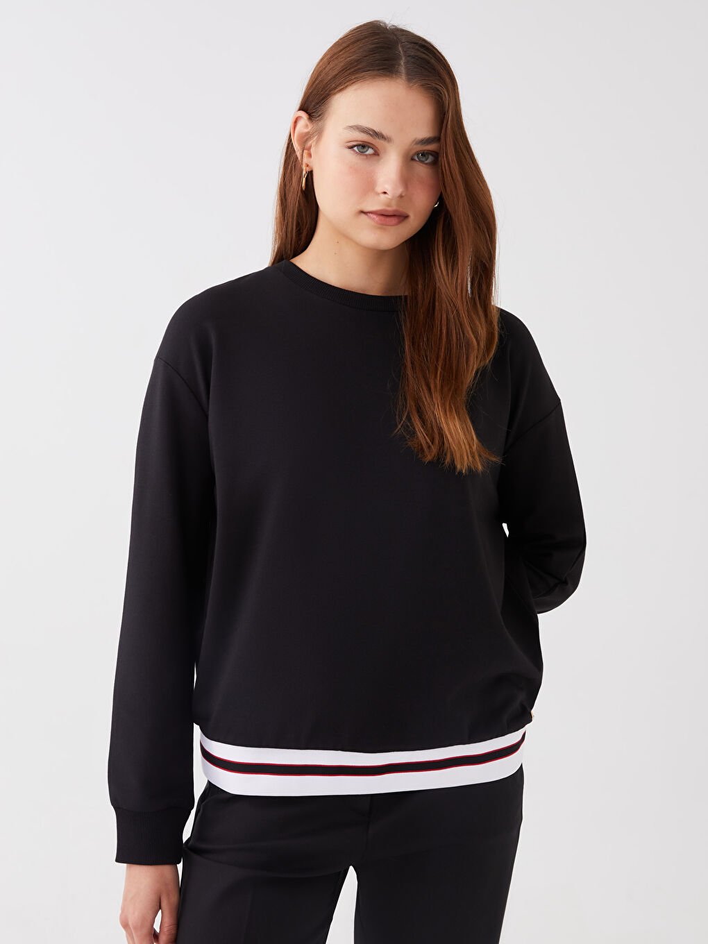 Crew Neck Plain Long Sleeve Women's Sweatshirt-1