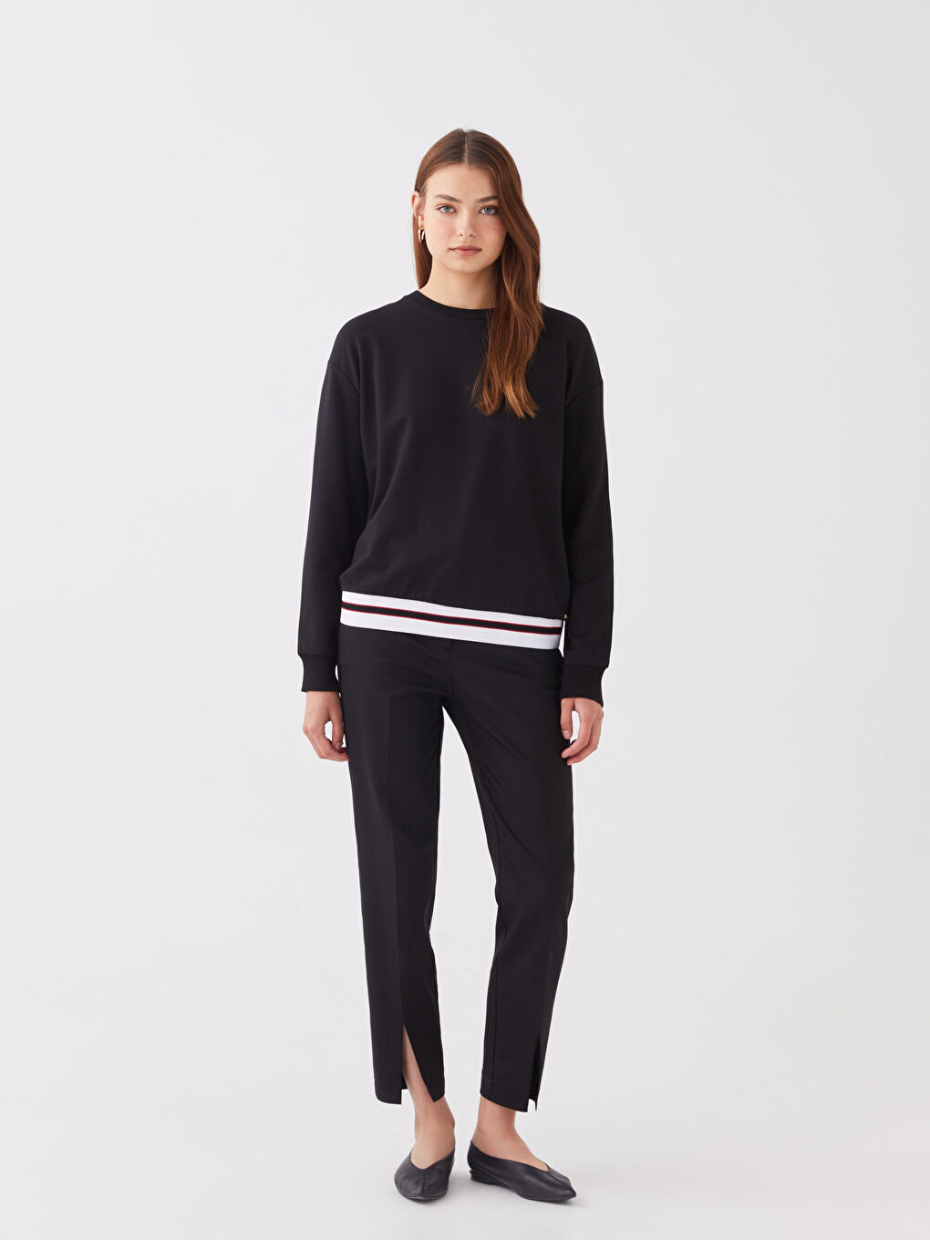 Crew Neck Plain Long Sleeve Women's Sweatshirt-2