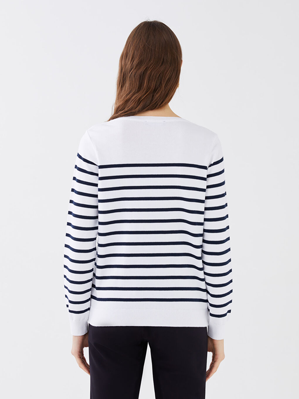 Crew Neck Striped Long Sleeve Women's Knitwear Sweater-4