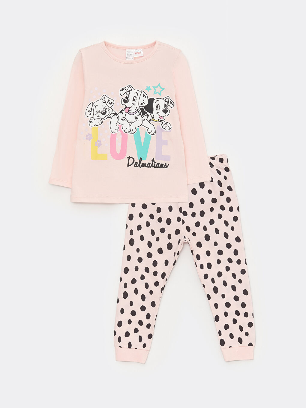 Crew Neck Long Sleeve 101 Dalmatians Printed Baby Girl Pajama Set