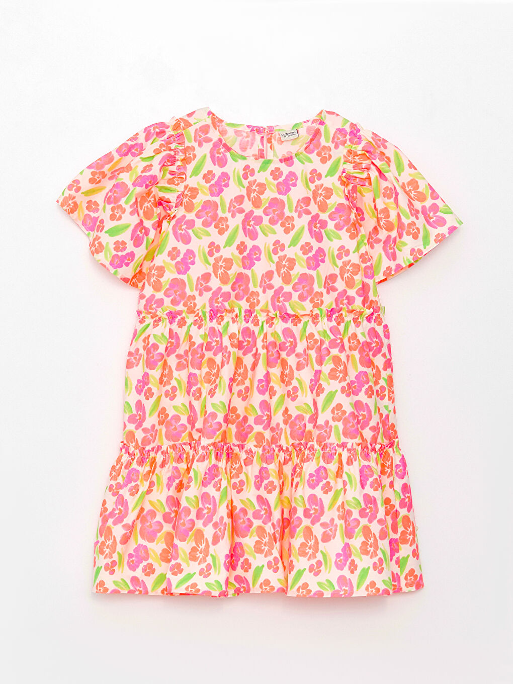 Crew Neck Patterned Short Sleeve Girls' Dress -S38732Z4-LU7
