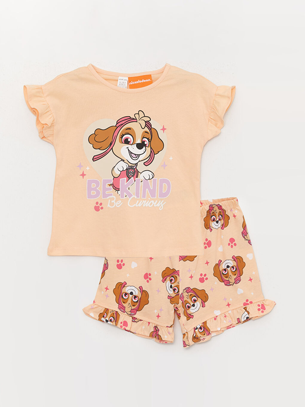 Crew Neck Short Sleeve Paw Patrol Printed Baby Girl Pajamas Set