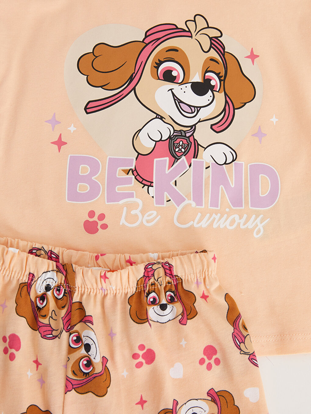 Crew Neck Short Sleeve Paw Patrol Printed Baby Girl Pajamas Set-3