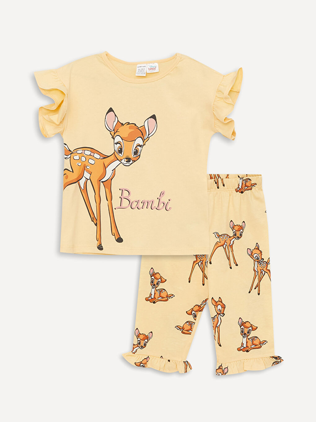 LCW baby Crew Neck Short Sleeve Bambi Printed Baby Girl Pajamas Set -S38735Z1-SBF