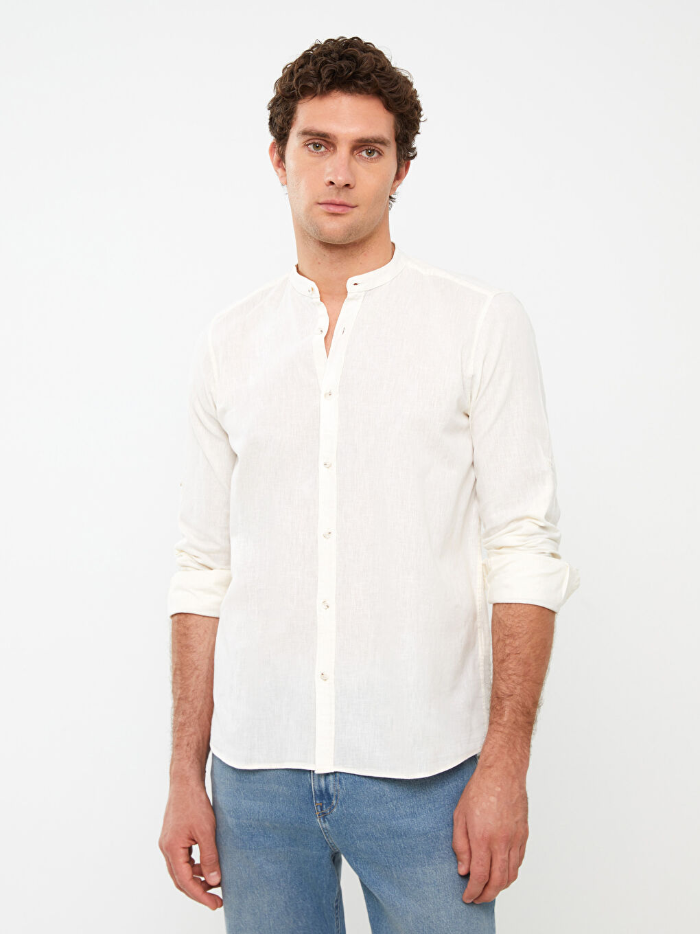 Рубашка Мужская Слим Фит С Длинным Рукавом Из Льняной Смеси