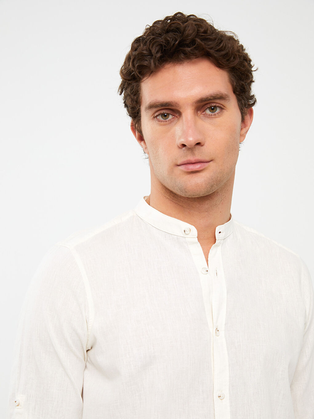 Рубашка Мужская Слим Фит С Длинным Рукавом Из Льняной Смеси-1