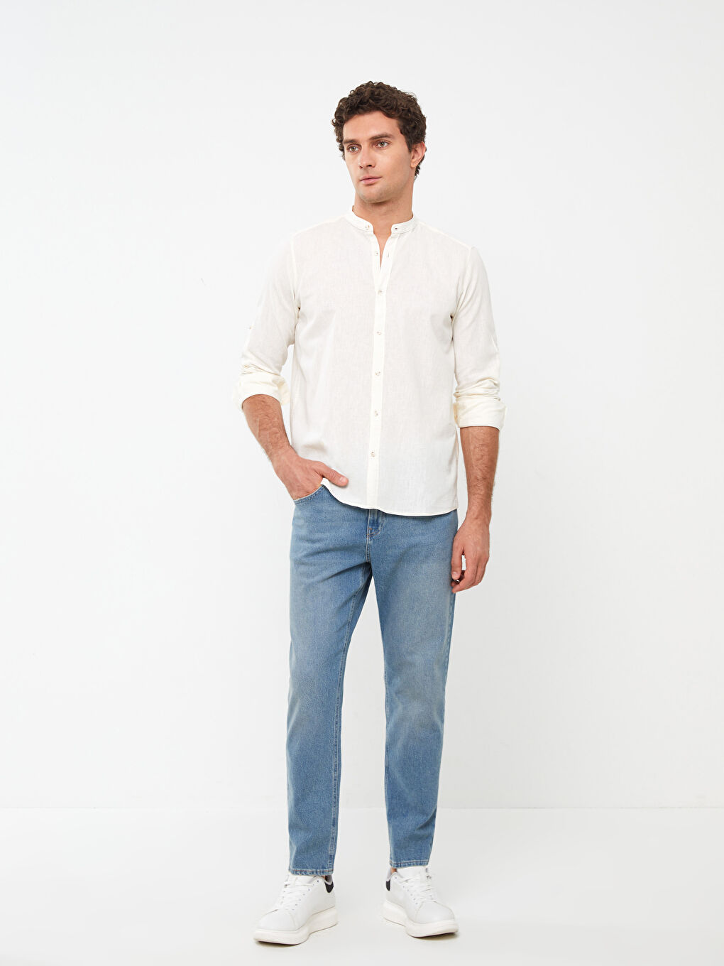Рубашка Мужская Слим Фит С Длинным Рукавом Из Льняной Смеси-2