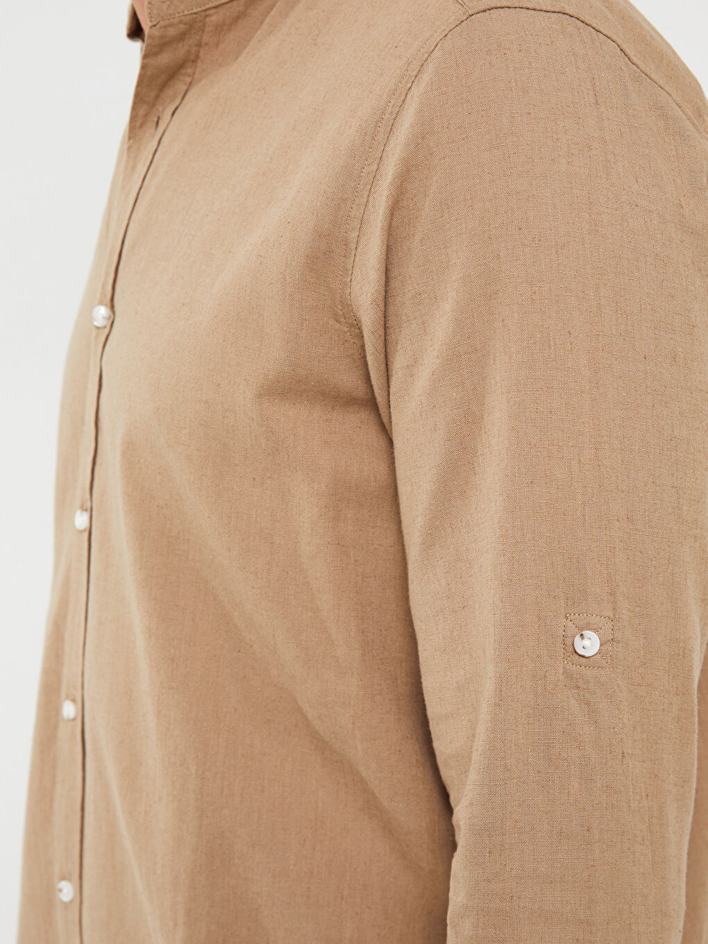 Ерлерге арналған тар пішім ұзын жең зығыр қоспасы жейде-3