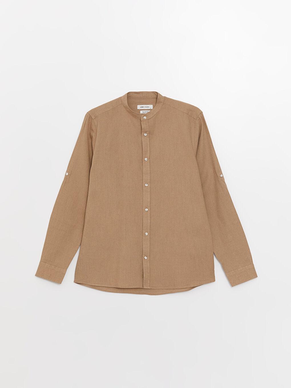 Ерлерге арналған тар пішім ұзын жең зығыр қоспасы жейде-5