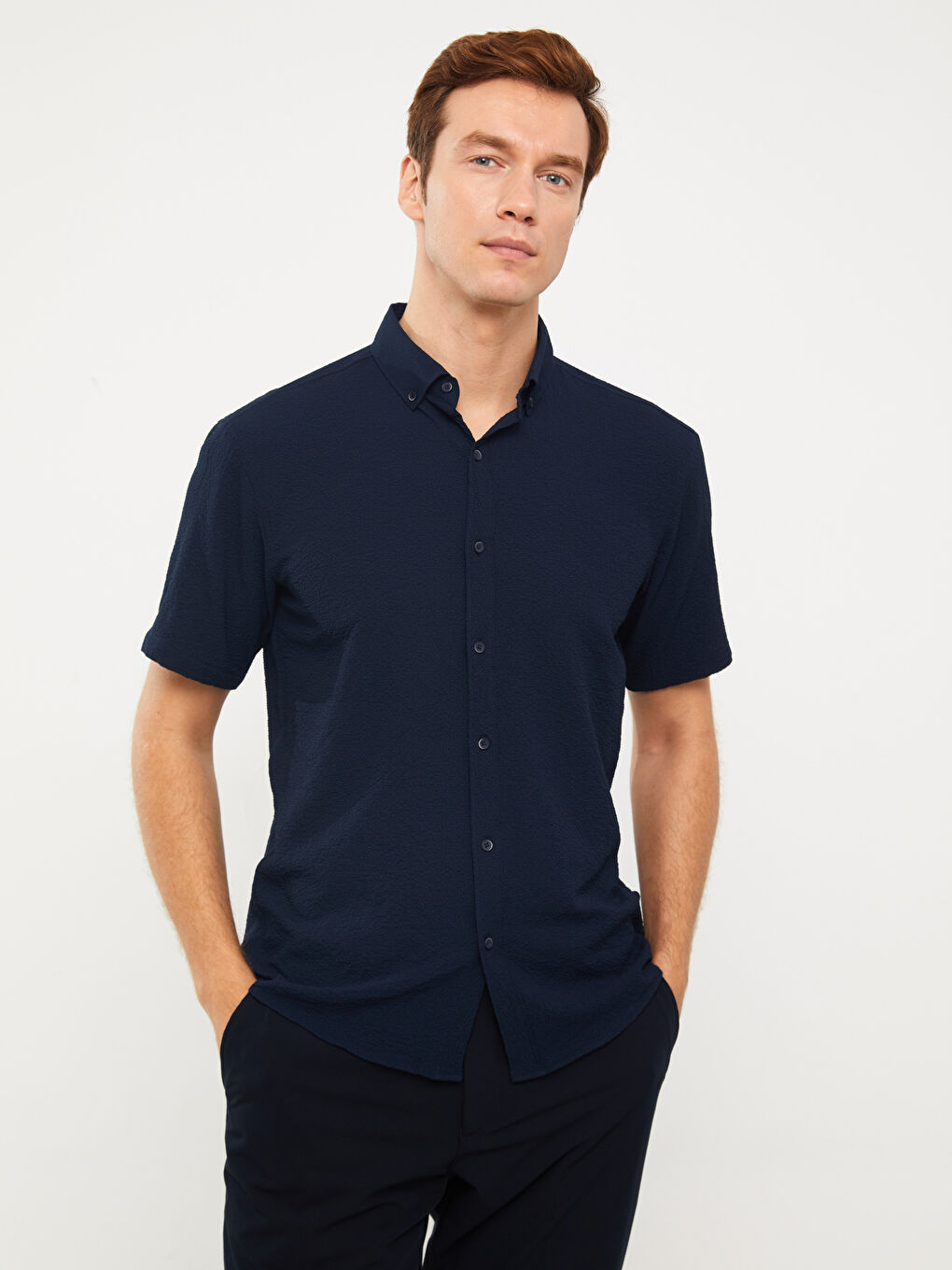 Lacivert Regular Fit Kısa Kollu Erkek Gömlek