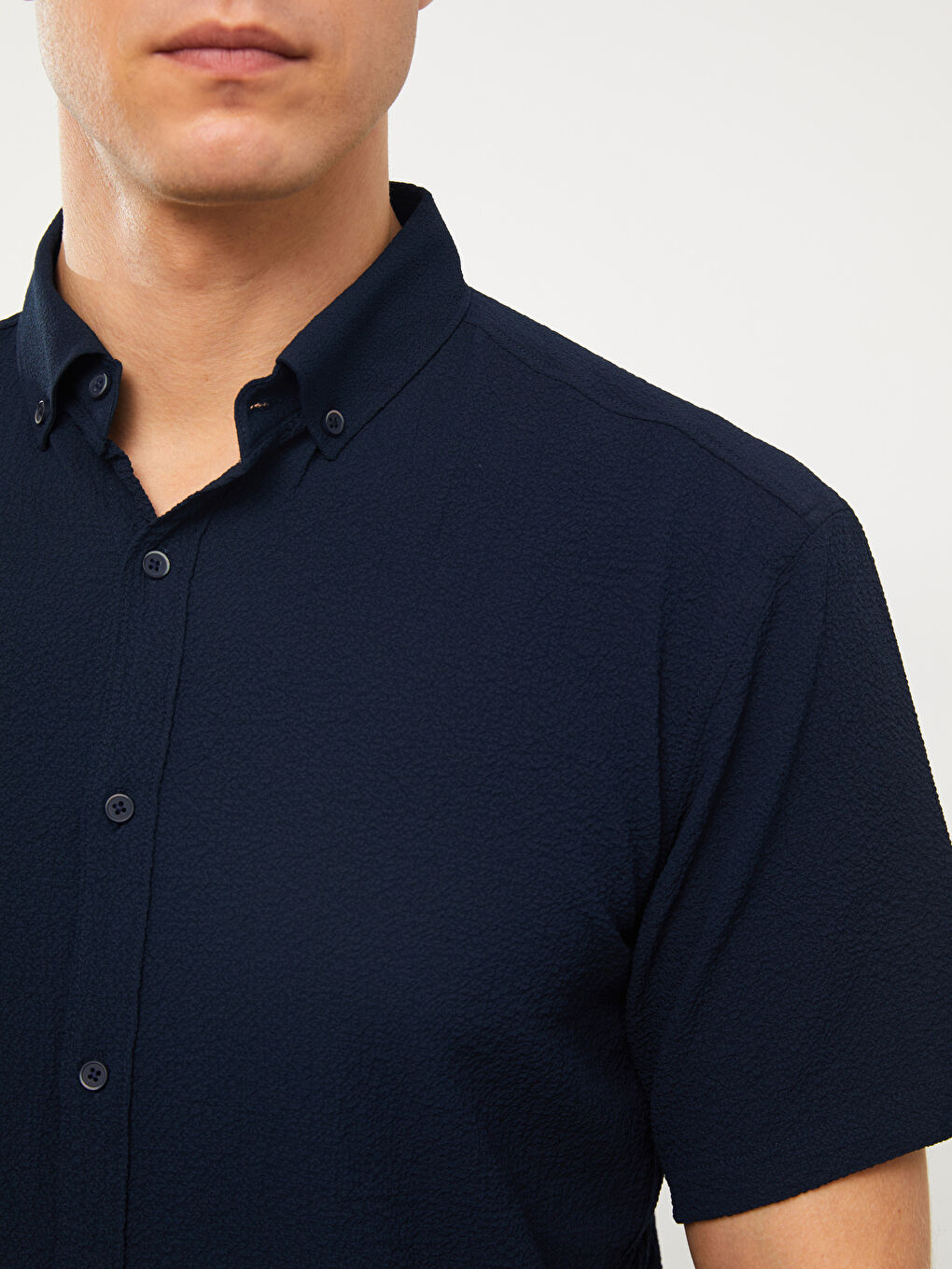 Lacivert Regular Fit Kısa Kollu Erkek Gömlek-3