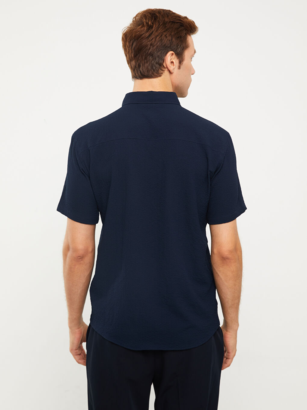 Lacivert Regular Fit Kısa Kollu Erkek Gömlek-4