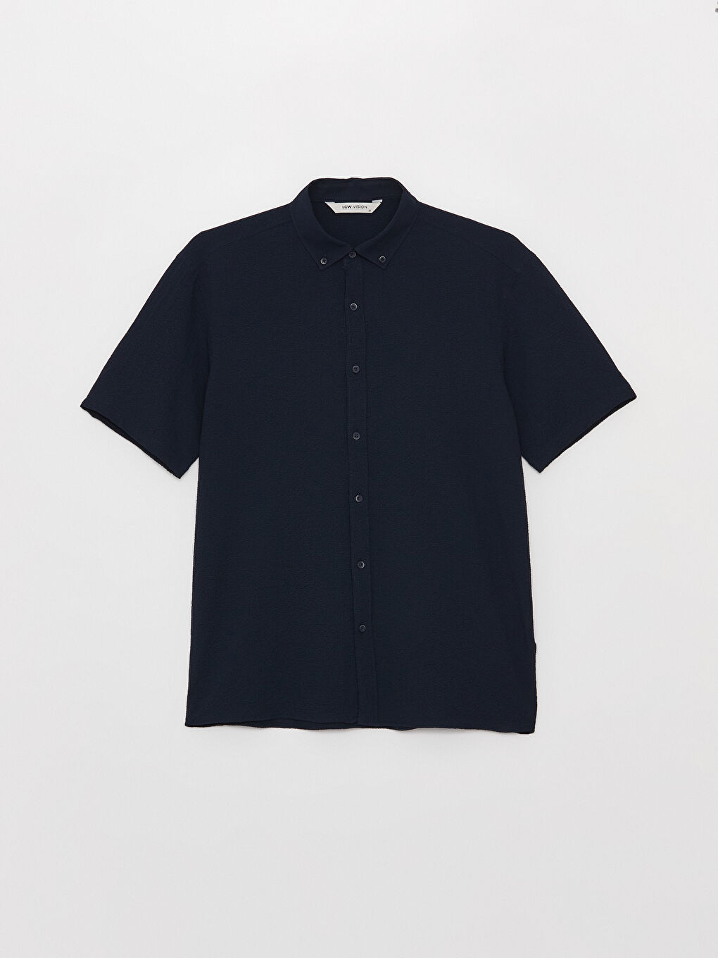 Lacivert Regular Fit Kısa Kollu Erkek Gömlek-5