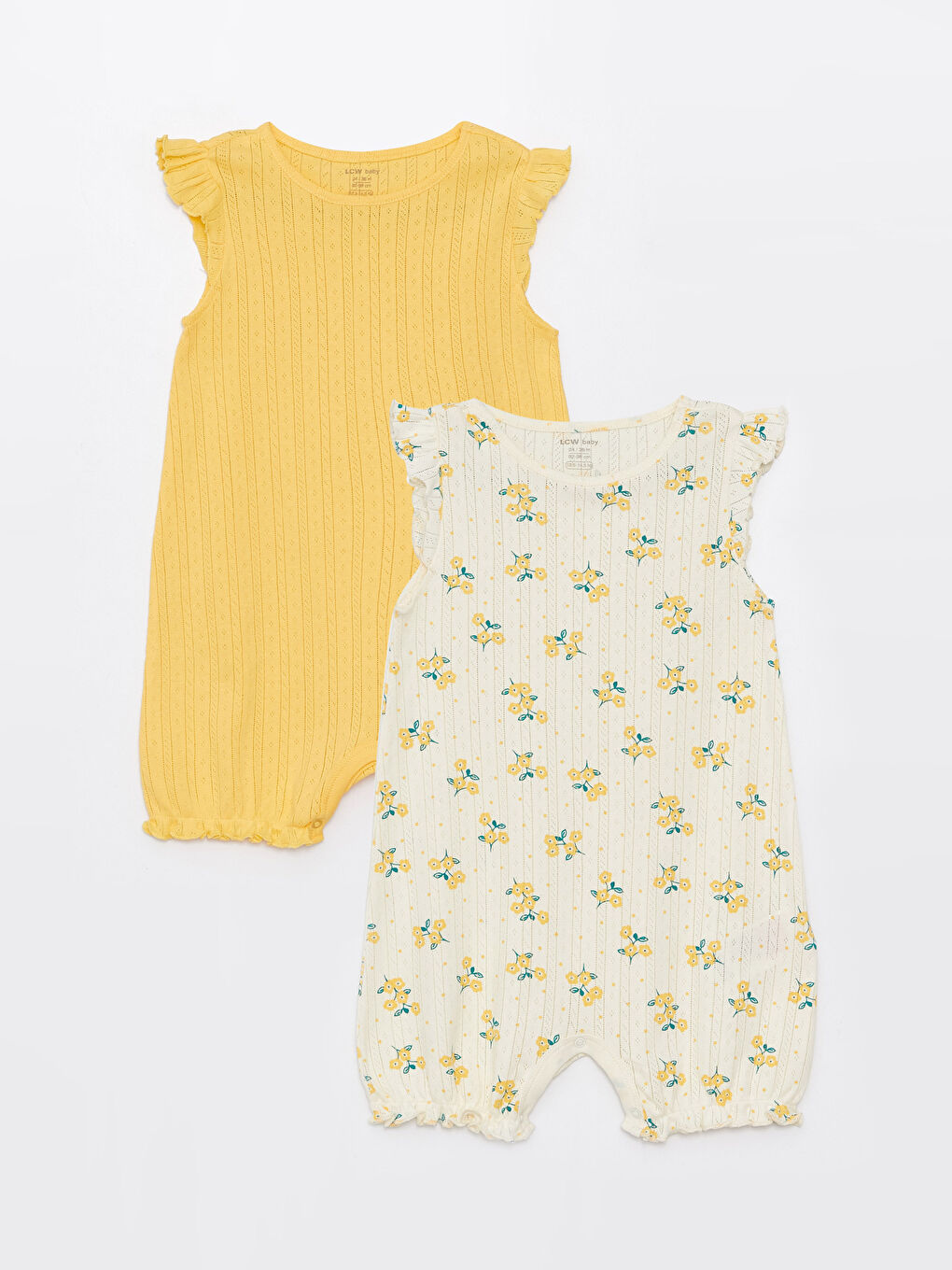 Ekru Bisiklet Yaka Desenli Kız Bebek Tulum 2'li