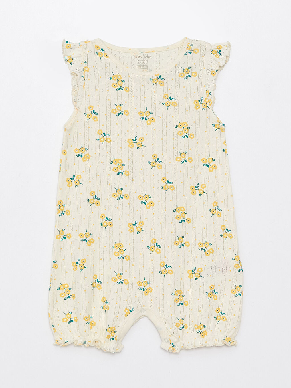 Ekru Bisiklet Yaka Desenli Kız Bebek Tulum 2'li-2