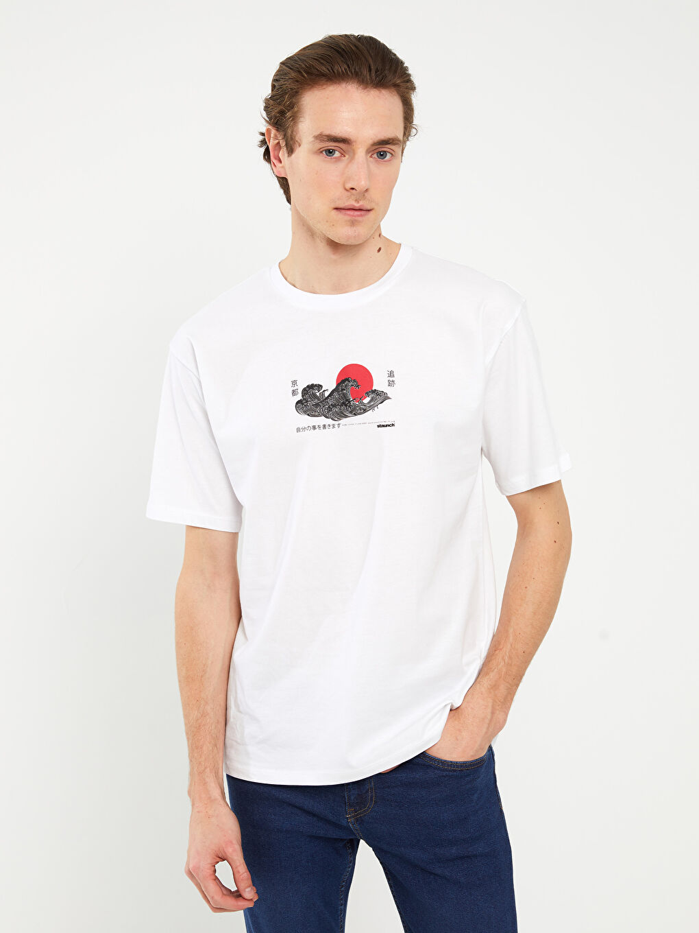 تي شيرت رجال كم قصير كول مدور مطبوع قطن ممشط-1