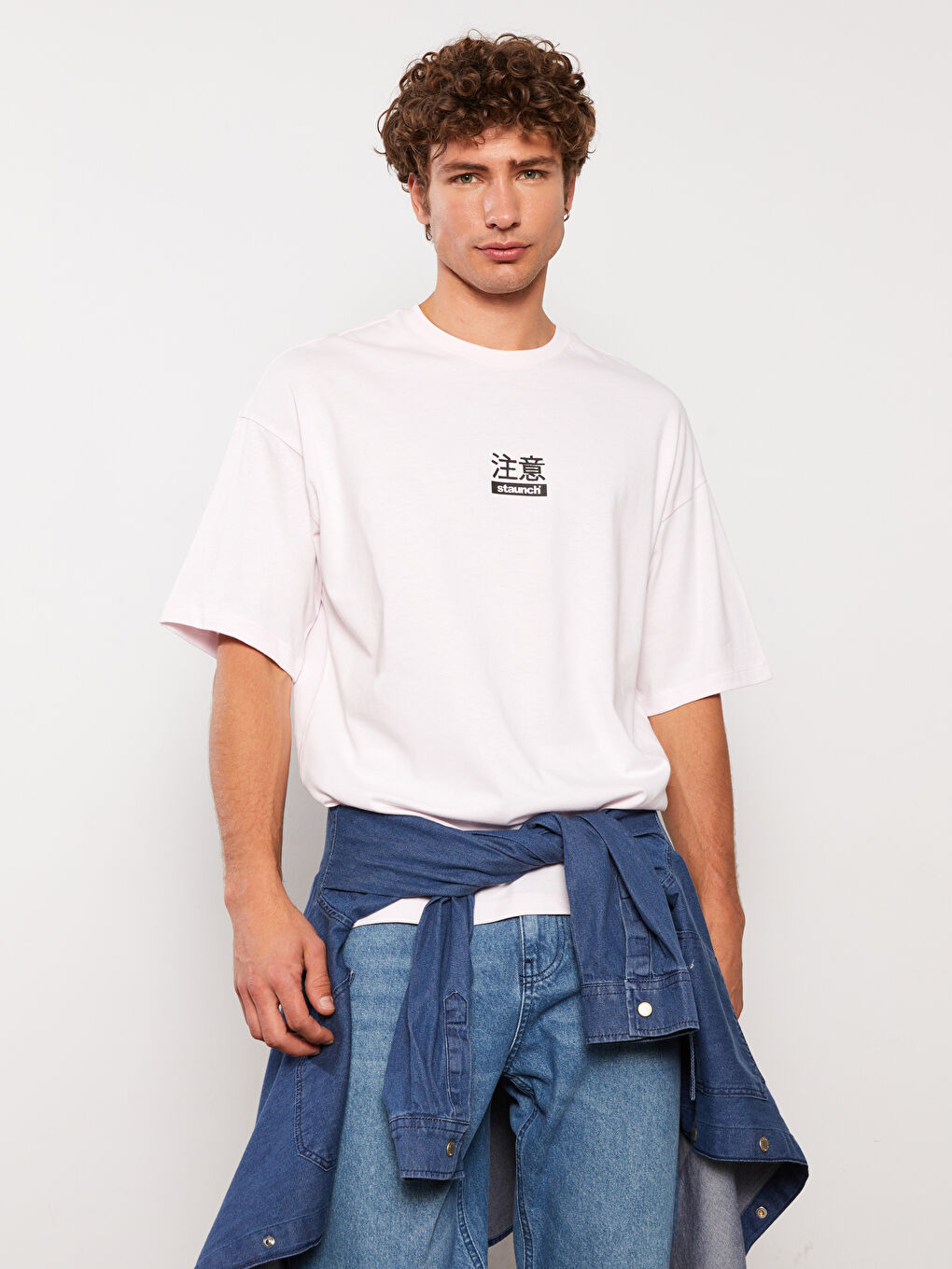 Pembe Bisiklet Yaka Kısa Kollu Baskılı Penye Erkek Tişört-2