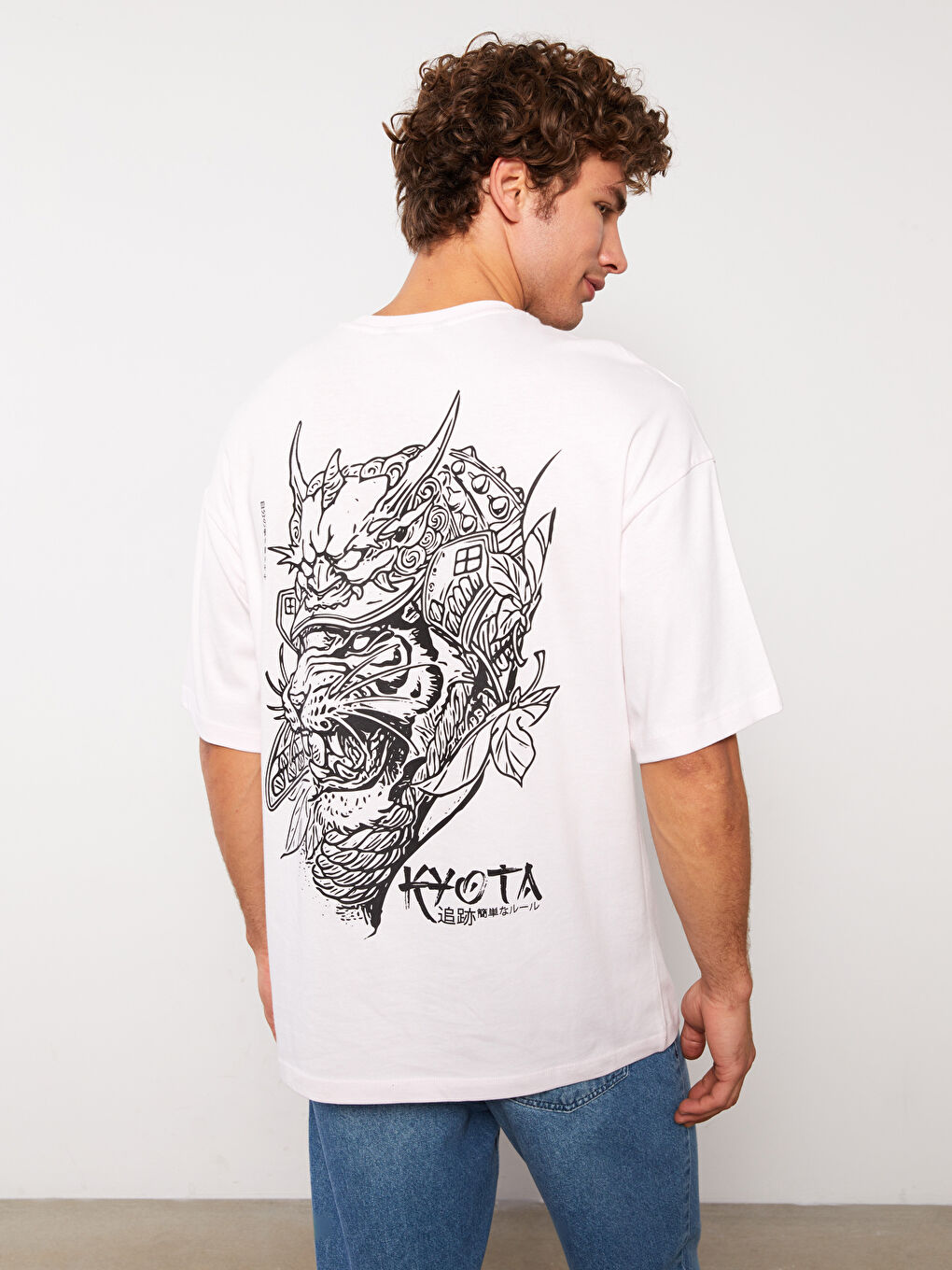 Pembe Bisiklet Yaka Kısa Kollu Baskılı Penye Erkek Tişört-4