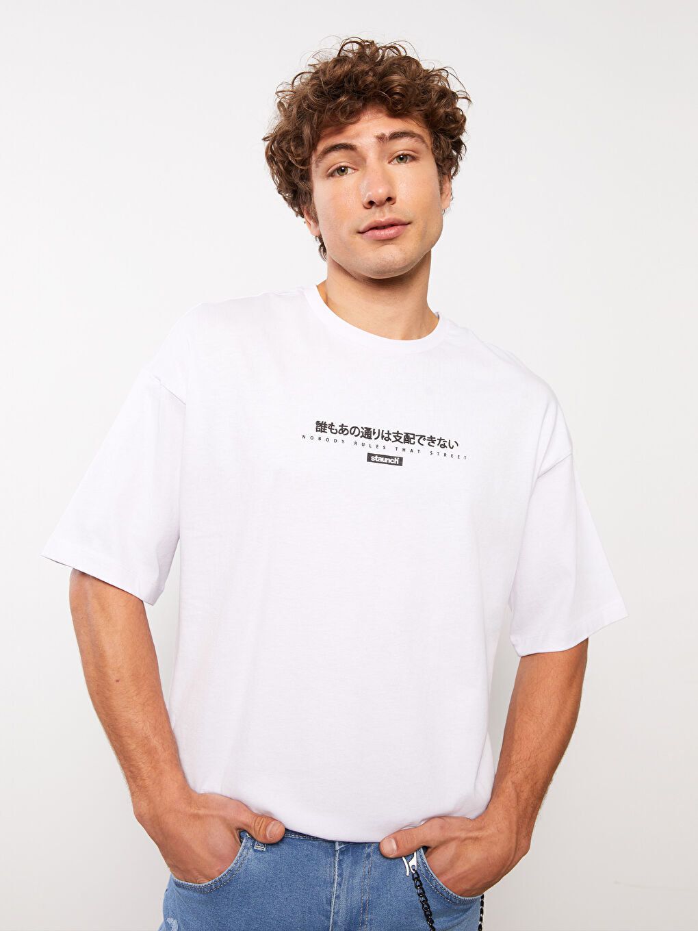 Lila Bisiklet Yaka Kısa Kollu Baskılı Penye Erkek Tişört-1