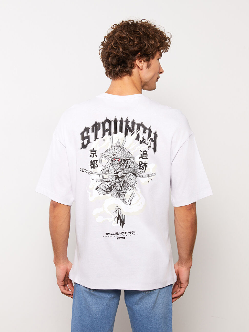 Lila Bisiklet Yaka Kısa Kollu Baskılı Penye Erkek Tişört-4