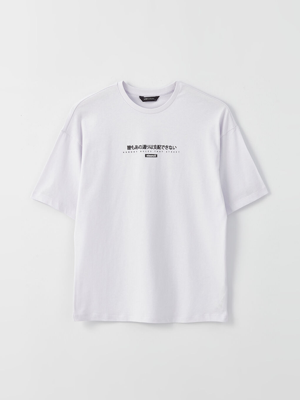 Lila Bisiklet Yaka Kısa Kollu Baskılı Penye Erkek Tişört-5