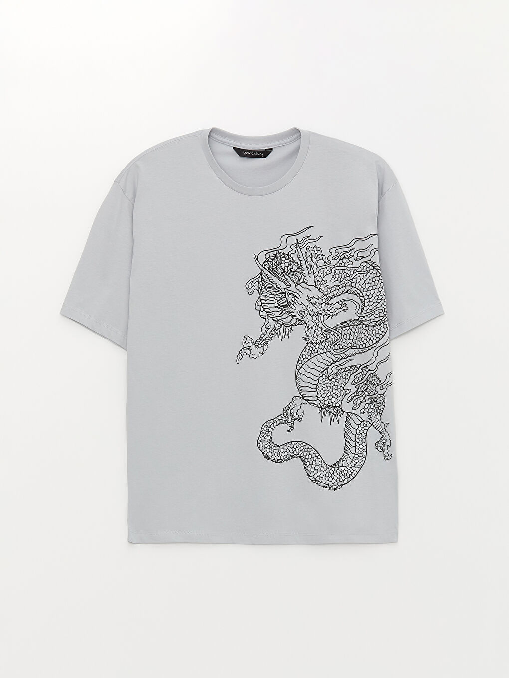 Gri Bisiklet Yaka Kısa Kollu Baskılı Penye Erkek Tişört-6